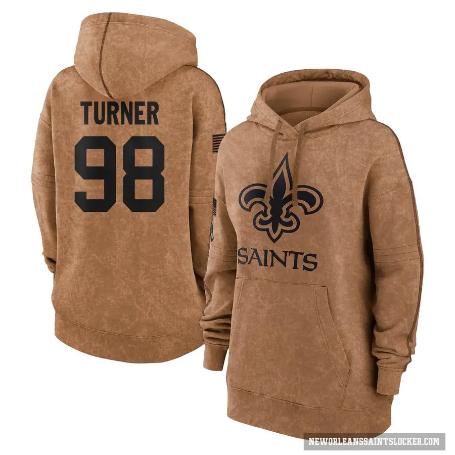 Women's ＃98 Payton Turner New Orleans Saints Brown 2023 Salute To Service Pullover Hoodie