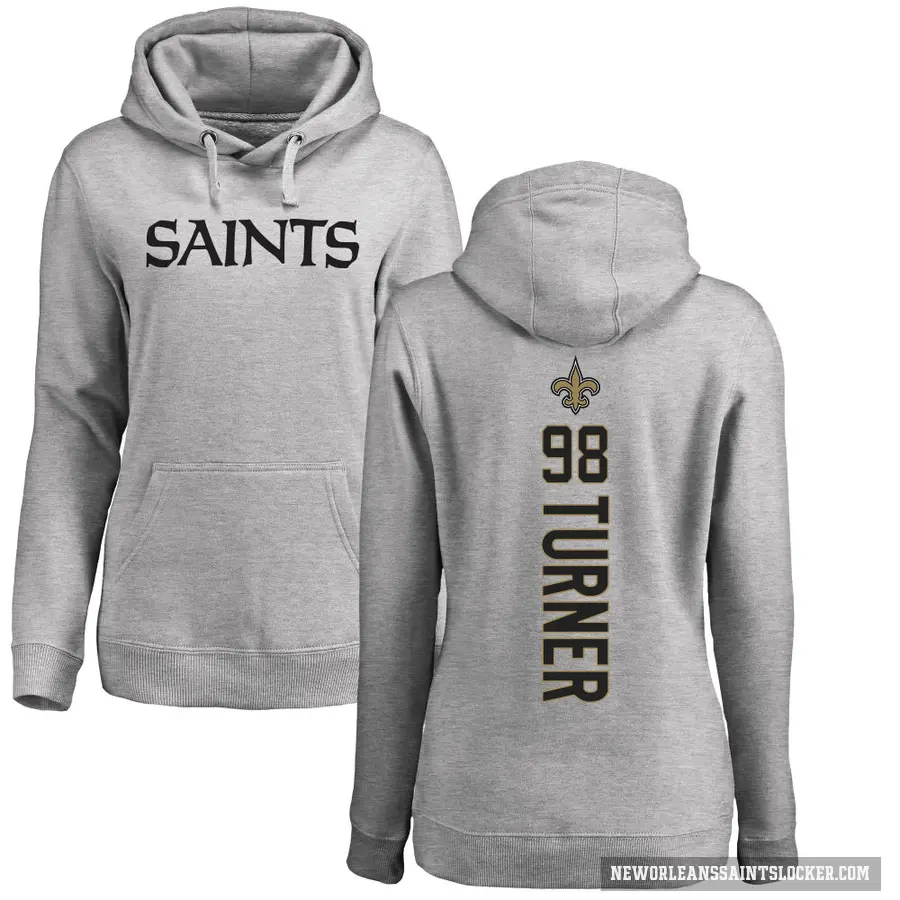 Women's ＃98 Payton Turner New Orleans Saints Pro Line Ash Backer Pullover Hoodie