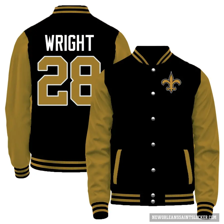 Youth ＃28 Rejzohn Wright New Orleans Saints Black/Brown Full-Snap Name & Number Jacket