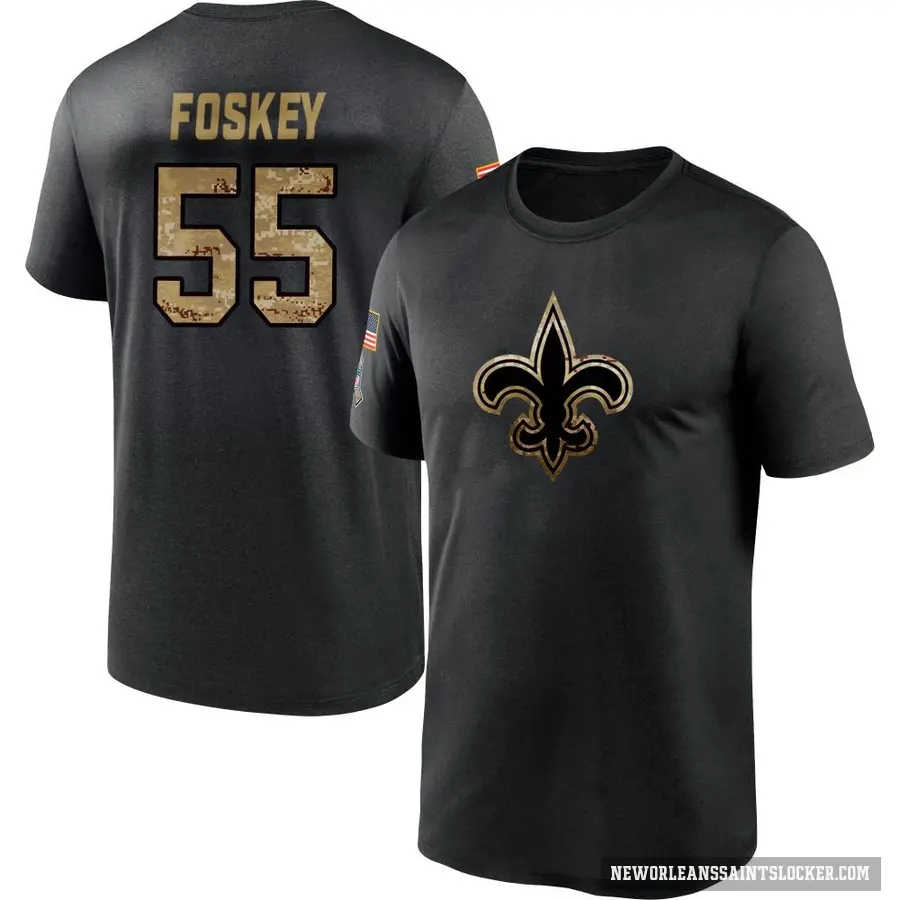 Youth ＃55 Isaiah Foskey New Orleans Saints Black 2020 Salute To Service Performance T-Shirt