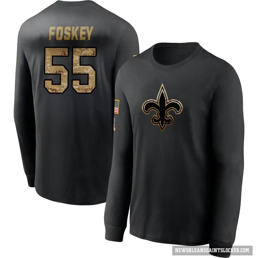 Youth ＃55 Isaiah Foskey New Orleans Saints Black 2020 Salute To Service Sideline Performance Long Sleeve T-Shirt