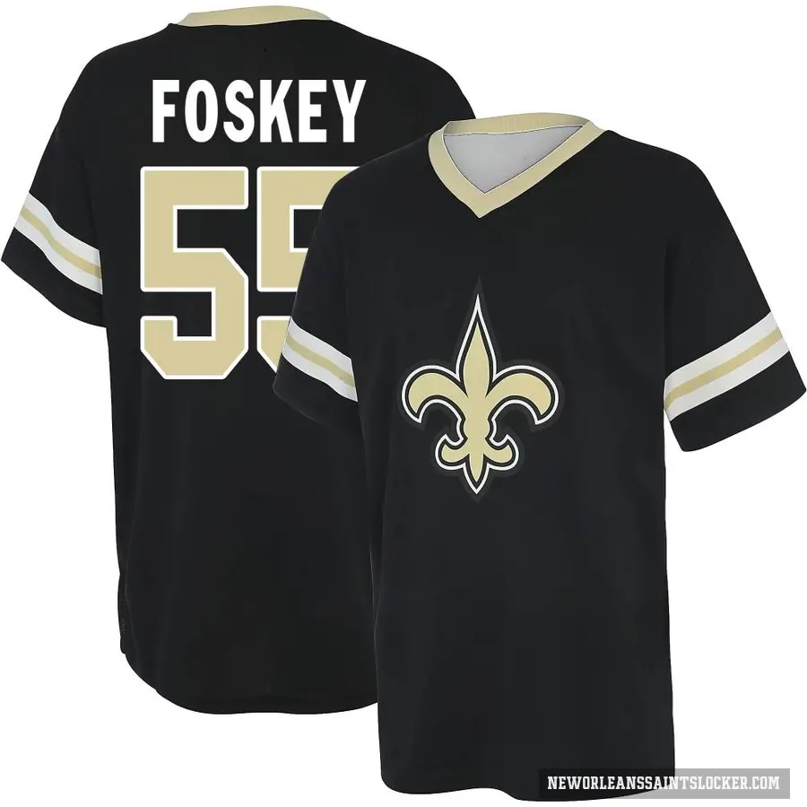 Youth ＃55 Isaiah Foskey New Orleans Saints Black Game Day V-Neck T-Shirt