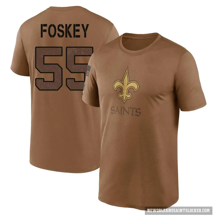 Youth ＃55 Isaiah Foskey New Orleans Saints Brown 2023 Salute To Service Performance T-Shirt