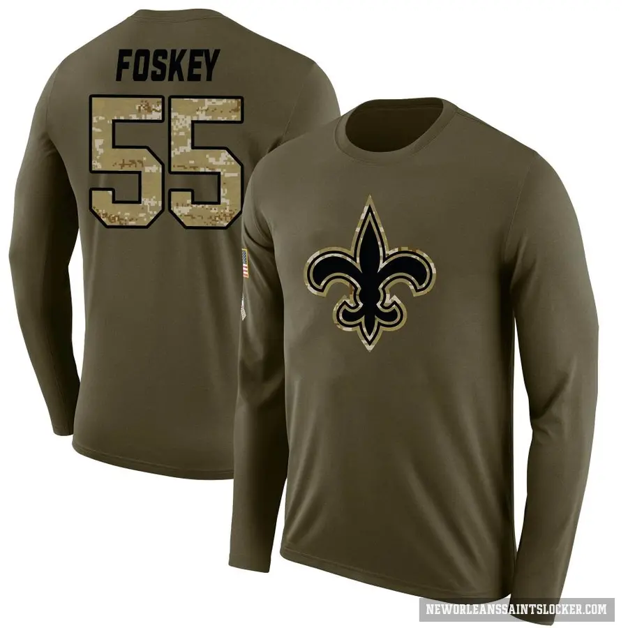 Youth ＃55 Isaiah Foskey New Orleans Saints Olive Salute to Service Sideline Long Sleeve T-Shirt