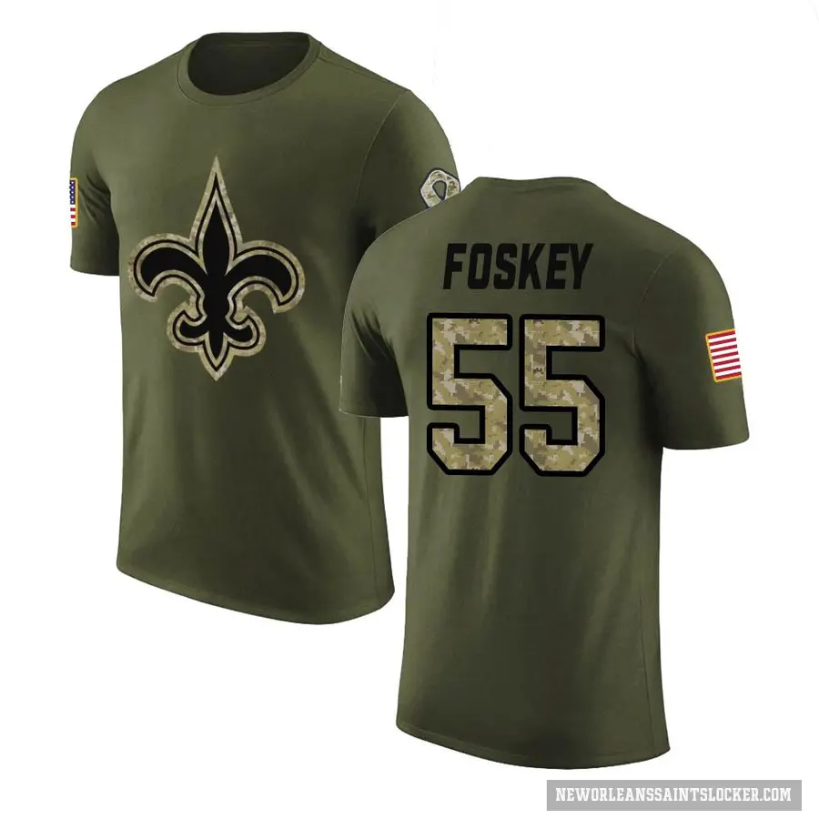 Youth ＃55 Isaiah Foskey New Orleans Saints Olive Salute to Service T-Shirt